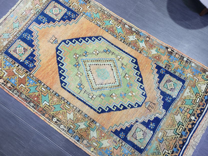 OUSHAK RUG, TURKISH 3.6 x 6 Rug, Vintage Oushak Rug, Vintage Rug, Wool Hand Knotted Rug, Handmade Blue Rugs, Vintage Turkish Rug