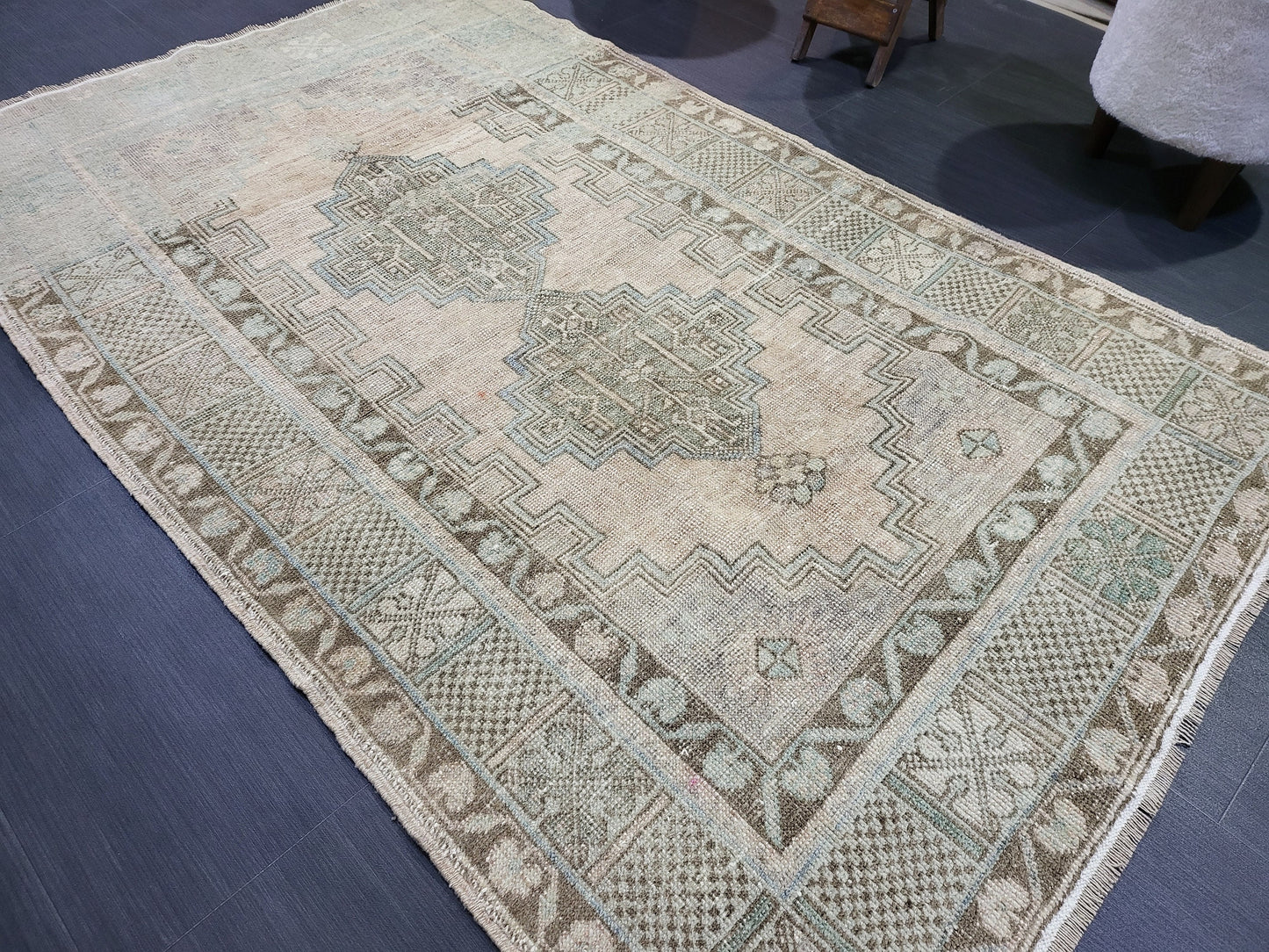 Muted Rustic Rug, Floor 3.9 x 6.4 Rug, Persian Rug, Muted Turkish Rug, Farmhouse Rug, Vintage Rug, Wool rug,Handknotted rug