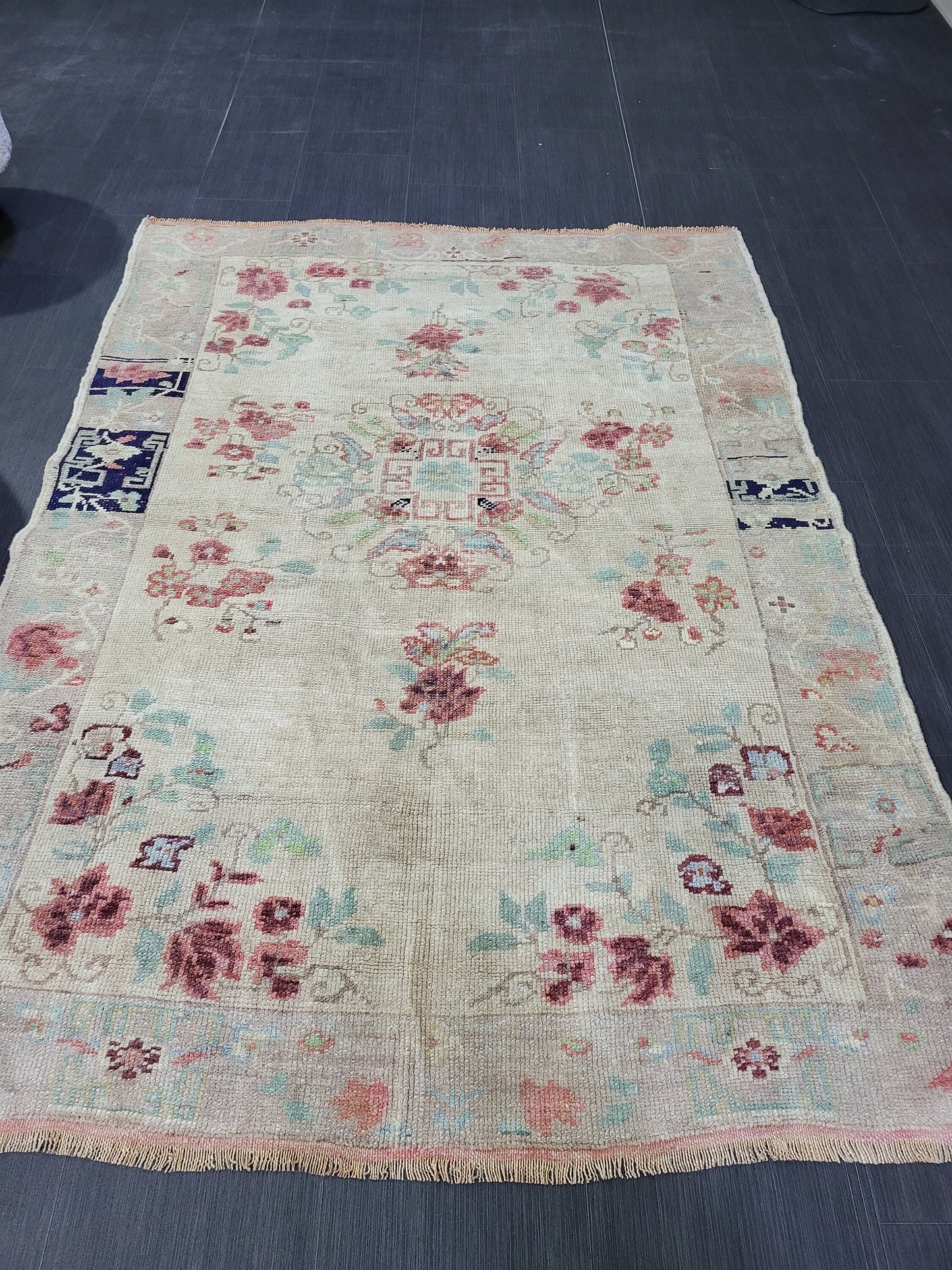 TURKISH Oushak Rug, Vintage 4 x 5.7 Rug, Vintage Persian Rug, Wool Oushak Rug, Handmade Rugs, Vintage Turkish Rug