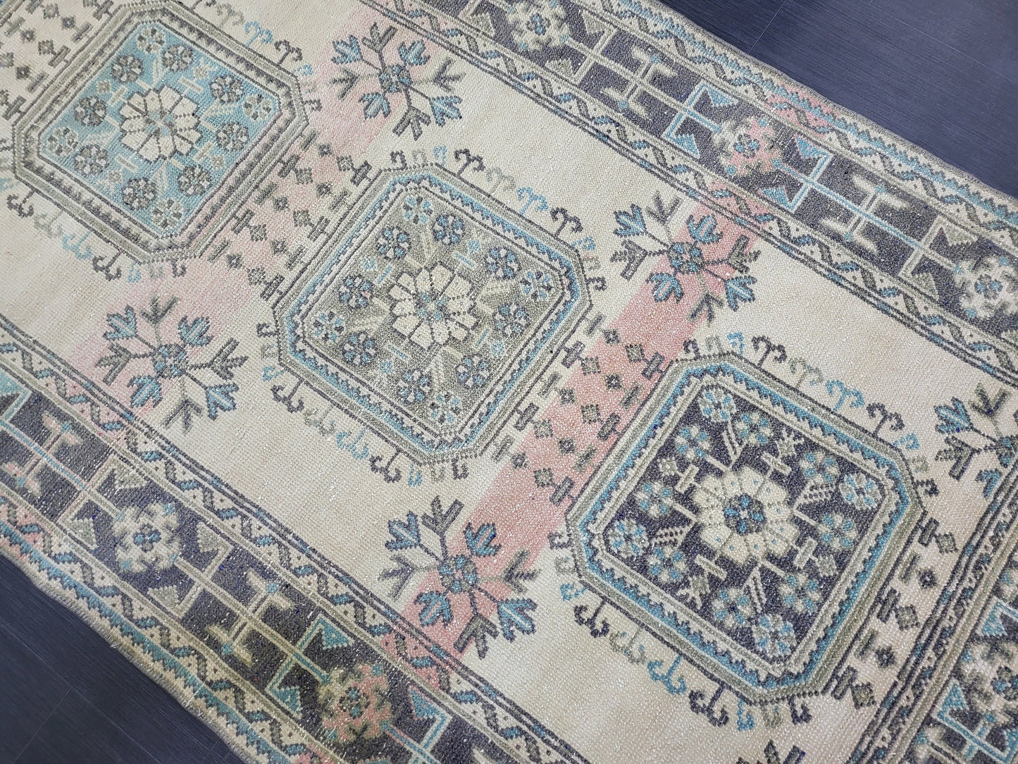 Handmade Oushak Runner Rug, Turkish Runner Rug, Vintage Runner 4.7 x 11.6 Rug, Hallway Runner Rug Kitchen Runner Rug Wool Runner Rug