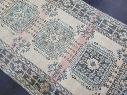 Handmade Oushak Runner Rug, Turkish Runner Rug, Vintage Runner 4.7 x 11.6 Rug, Hallway Runner Rug Kitchen Runner Rug Wool Runner Rug