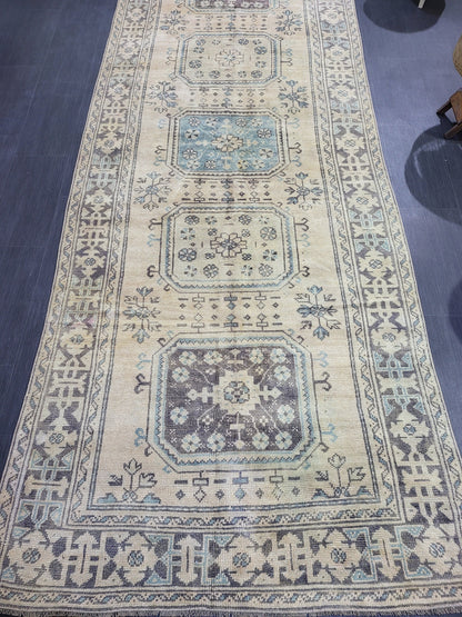 Muted Oushak Runner Rug, Turkish Runner 4.6 x 12 Rug, Vintage Runner Rug, Muted Hallway Runner Rug, Kitchen Runner Rug, Wool Handknotted Rug