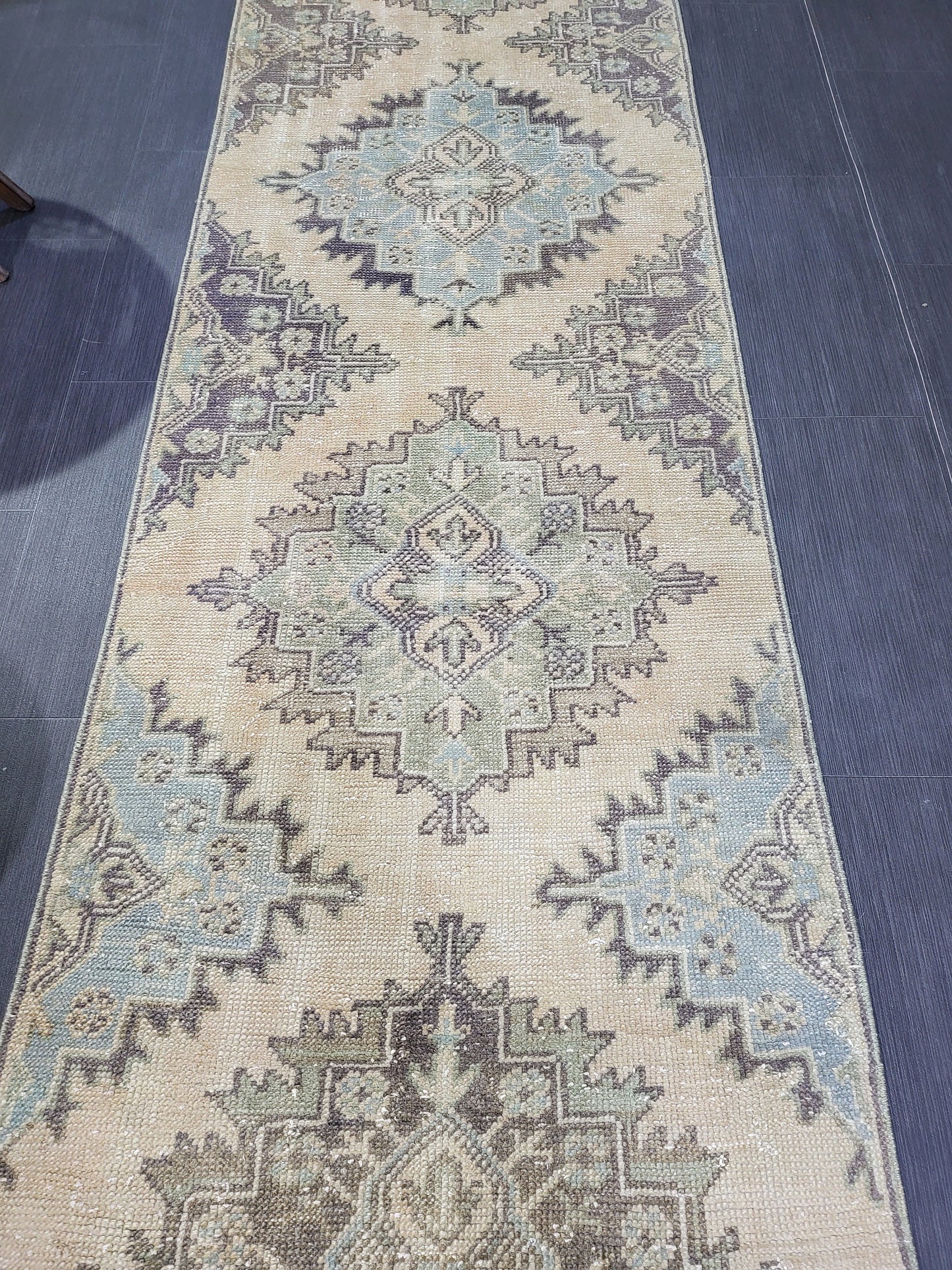 Antique Oushak Runner Rug,Turkish Runner Rug, Vintage Runner 2.8 x 11.2 Rug, Hallway Runner Rug, Grey Blue Oriental Runner Rug