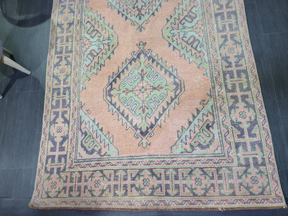 Hand Knotted Runner Rug, Turkish 4.4 x 11.10 Runner Rug, Vintage Runner Rug, Hallway Runner Rug, Persian Runner Rug Wool Runner Rug