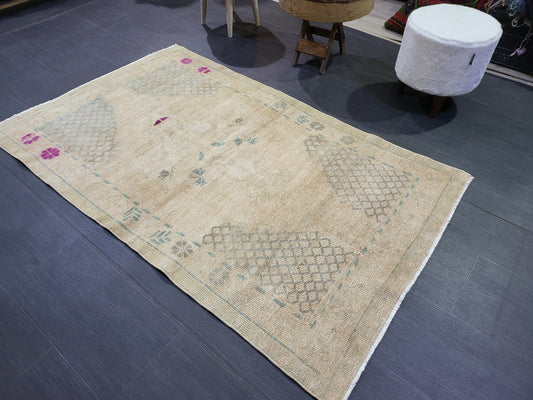 Handmade Oushak Rug, Muted Rustic 3.4 x 5.8 Rug, Floor Rug, Turkish Rug, Farmhouse Rug, Vintage Rug, Decorative Wool Persian rug