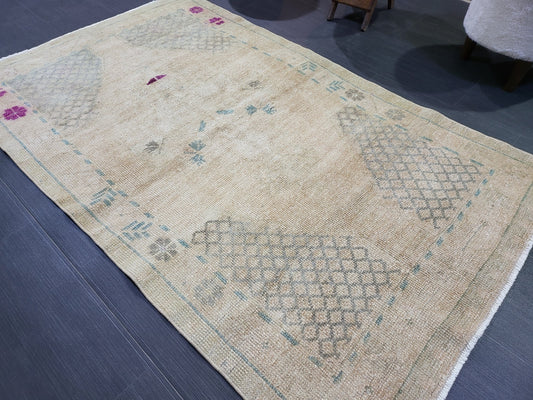 Handmade Oushak Rug, Muted Rustic 3.4 x 5.8 Rug, Floor Rug, Turkish Rug, Farmhouse Rug, Vintage Rug, Decorative Wool Persian rug