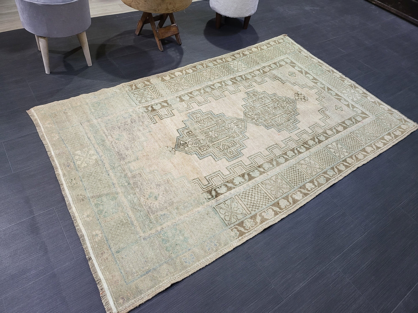 Muted Rustic Rug, Floor 3.9 x 6.4 Rug, Persian Rug, Muted Turkish Rug, Farmhouse Rug, Vintage Rug, Wool rug,Handknotted rug