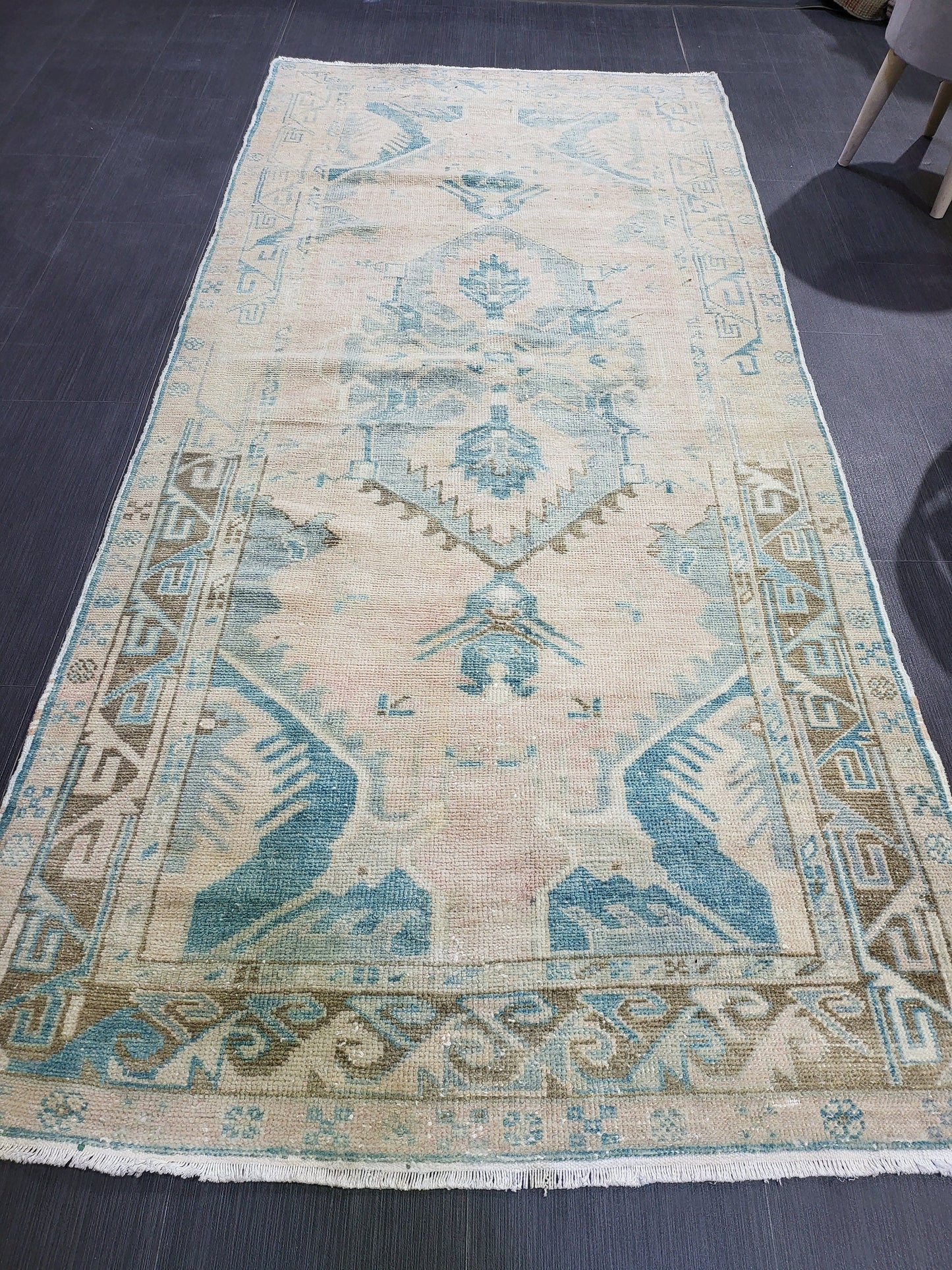 OUSHAK RUG, TURKISH 3.4 x 7.2 Rug, Vintage Persian Rug, Vintage Rug, Wool Handknotted Rug, Handmade Rugs, Vintage Turkish Rug