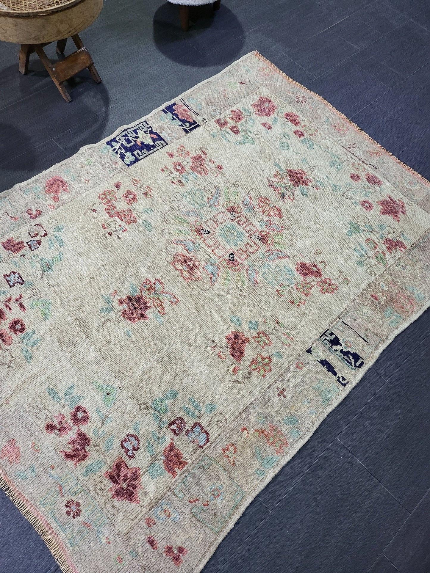 TURKISH Oushak Rug, Vintage 4 x 5.7 Rug, Vintage Persian Rug, Wool Oushak Rug, Handmade Rugs, Vintage Turkish Rug