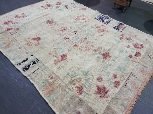 TURKISH Oushak Rug, Vintage 4 x 5.7 Rug, Vintage Persian Rug, Wool Oushak Rug, Handmade Rugs, Vintage Turkish Rug