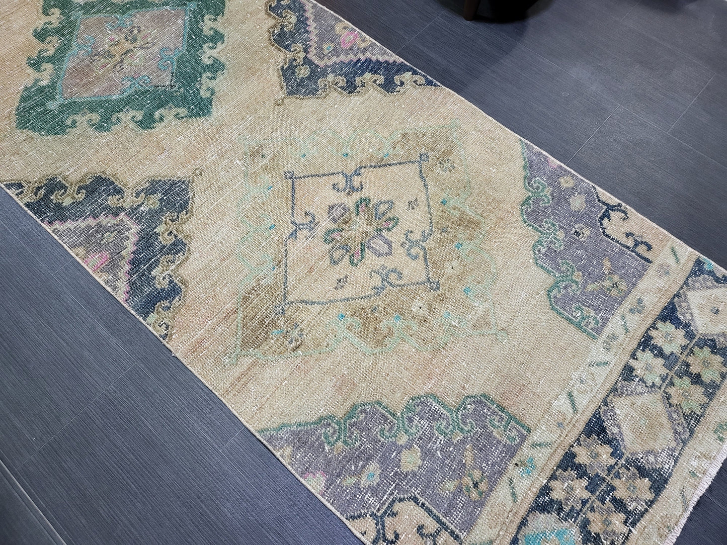 Antique Handmade Runner RUG, TURKISH Oushak 2.10 x 12.7 Rug, Vintage Runner Rug,Vintage Runner Rug Wool Oushak Rug Hand Knotted Rug