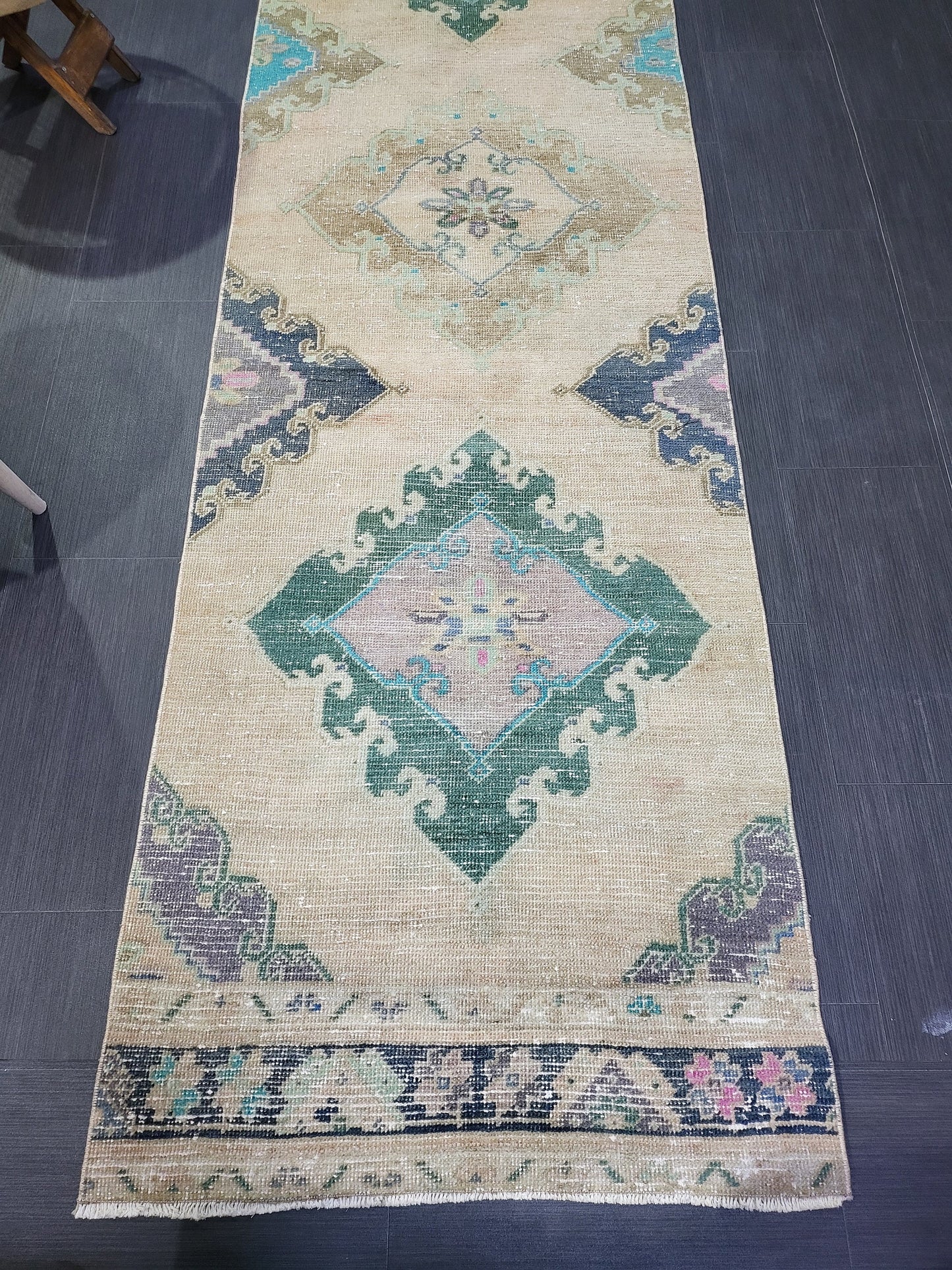 Antique Handmade Runner RUG, TURKISH Oushak 2.10 x 12.7 Rug, Vintage Runner Rug,Vintage Runner Rug Wool Oushak Rug Hand Knotted Rug