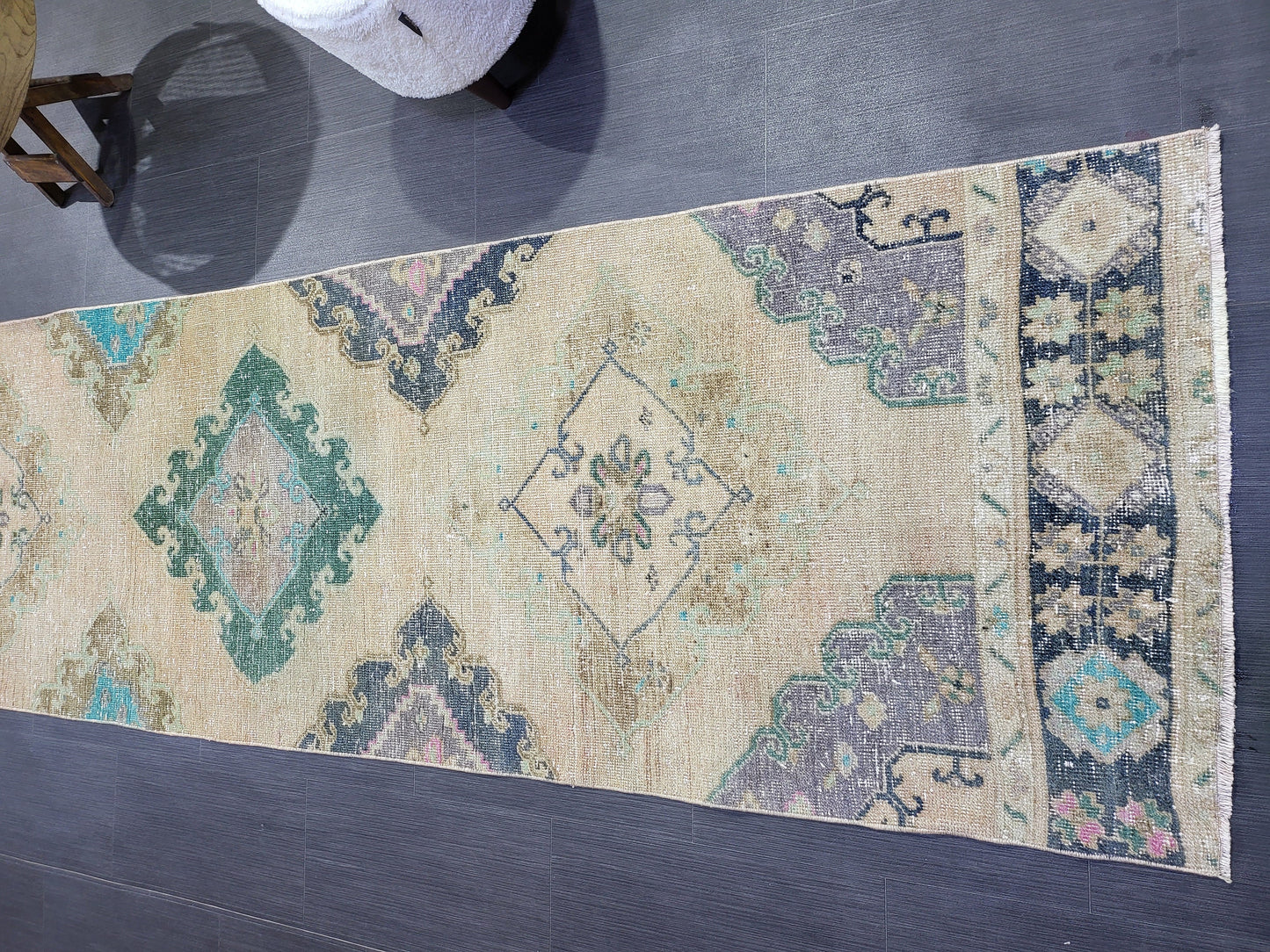 Antique Handmade Runner RUG, TURKISH Oushak 2.10 x 12.7 Rug, Vintage Runner Rug,Vintage Runner Rug Wool Oushak Rug Hand Knotted Rug