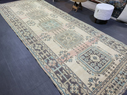 Handmade Oushak Runner Rug, Turkish Runner Rug, Vintage Runner 4.7 x 11.6 Rug, Hallway Runner Rug Kitchen Runner Rug Wool Runner Rug