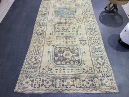 Muted Oushak Runner Rug, Turkish Runner 4.6 x 12 Rug, Vintage Runner Rug, Muted Hallway Runner Rug, Kitchen Runner Rug, Wool Handknotted Rug