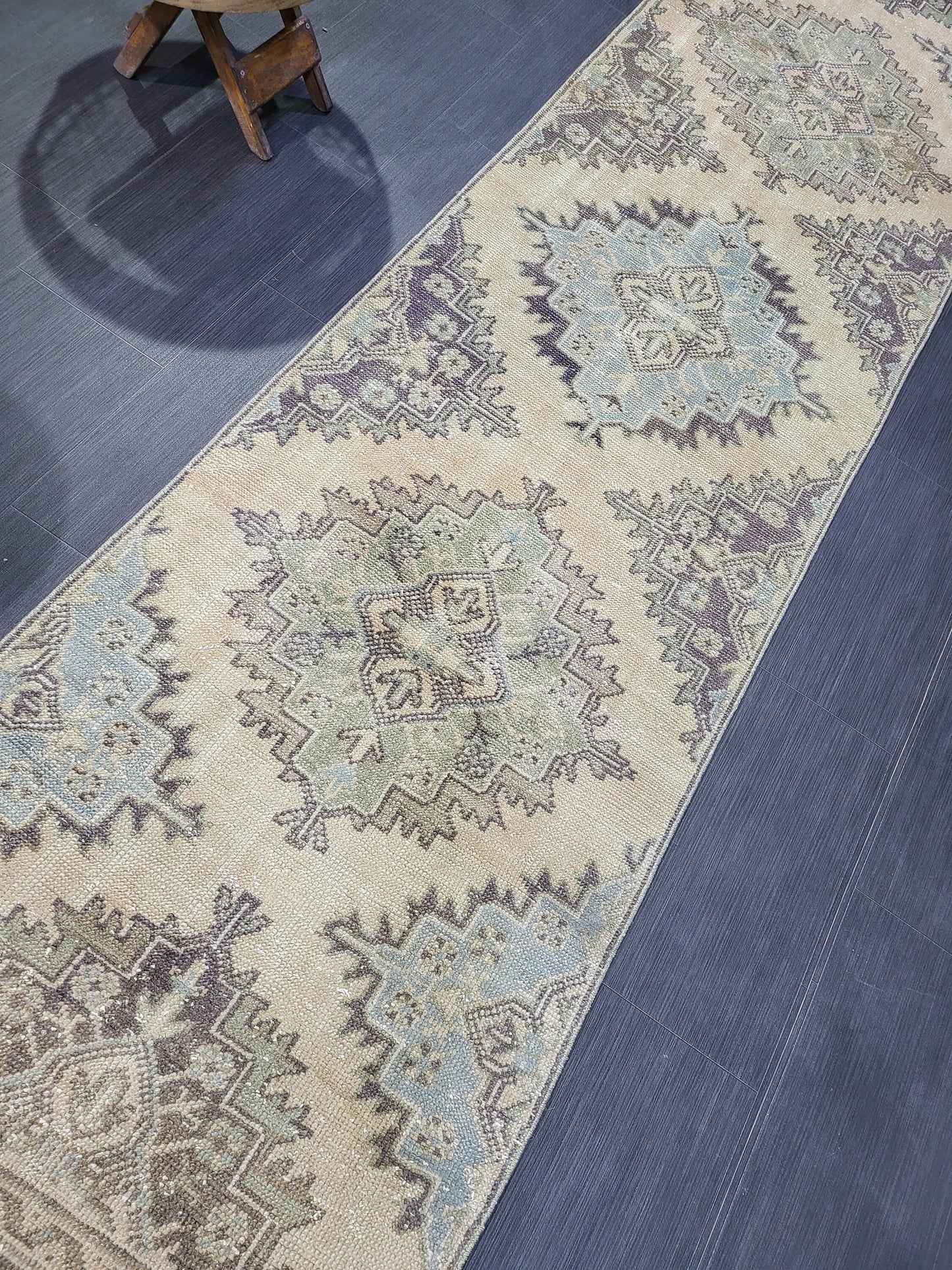 Antique Oushak Runner Rug,Turkish Runner Rug, Vintage Runner 2.8 x 11.2 Rug, Hallway Runner Rug, Grey Blue Oriental Runner Rug