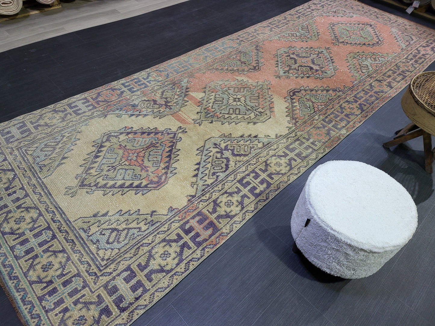 Hand Knotted Runner Rug, Turkish 4.4 x 11.10 Runner Rug, Vintage Runner Rug, Hallway Runner Rug, Persian Runner Rug Wool Runner Rug