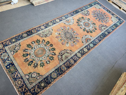 WOOL Oushak Runner Rug, Turkish 4.4 x 12.2 Runner Rug, Vintage Runner Rug, Hallway Runner Rug, Kitchen Runner Rug, Wool Runner Rug