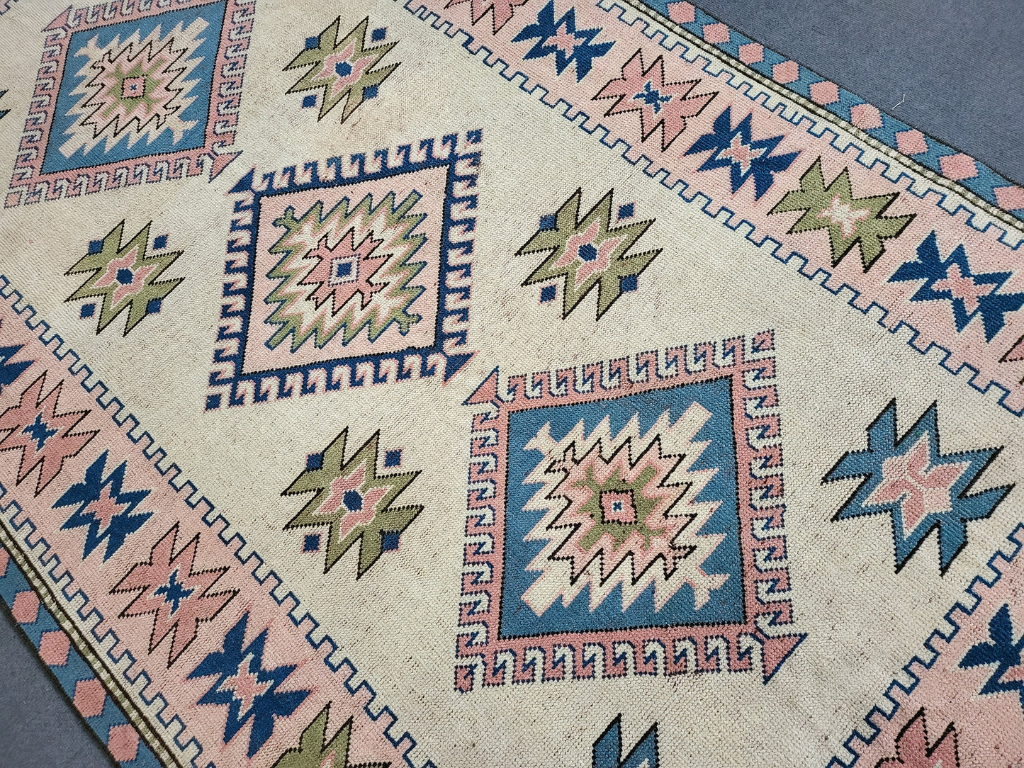 Hand Knotted Oushak Rug, Vintage 6 x 8.7 Rug, Handmade Turkish Rug, Persian Rug, Vintage Rug, Wool  Blue Large Rug