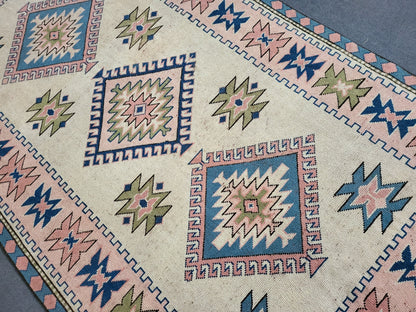 Hand Knotted Oushak Rug, Vintage 6 x 8.7 Rug, Handmade Turkish Rug, Persian Rug, Vintage Rug, Wool  Blue Large Rug