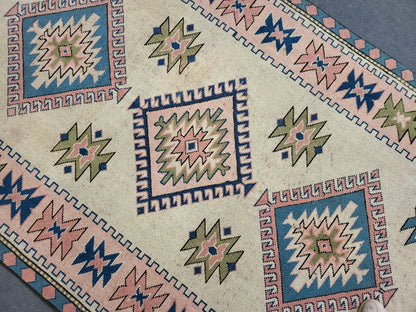 Hand Knotted Oushak Rug, Vintage 6 x 8.7 Rug, Handmade Turkish Rug, Persian Rug, Vintage Rug, Wool  Blue Large Rug