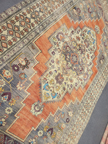 Antique RUG, Oushak 5.7 x 10 Rug, One Of A Kind Rug, Vintage Persian Rug, Blue Vintage Rug, Fine Wool Unique Rug, Rear Turkish Rug,