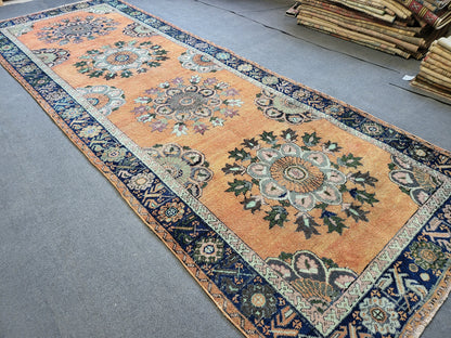 WOOL Oushak Runner Rug, Turkish 4.4 x 12.2 Runner Rug, Vintage Runner Rug, Hallway Runner Rug, Kitchen Runner Rug, Wool Runner Rug