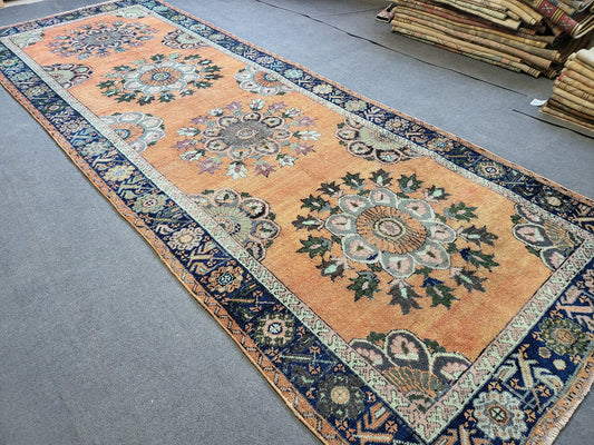 WOOL Oushak Runner Rug, Turkish 4.4 x 12.2 Runner Rug, Vintage Runner Rug, Hallway Runner Rug, Kitchen Runner Rug, Wool Runner Rug