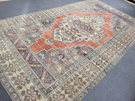 Antique RUG, Oushak 5.7 x 10 Rug, One Of A Kind Rug, Vintage Persian Rug, Blue Vintage Rug, Fine Wool Unique Rug, Rear Turkish Rug,