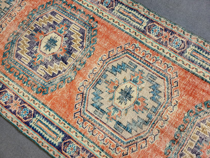 Distressed Runner Rug Vintage 4.2 x 10.9 Turkish Runner Rug Vintage Runner Rug Handmade Runner Rug Kitchen Runner Rug Persian Runner Rug