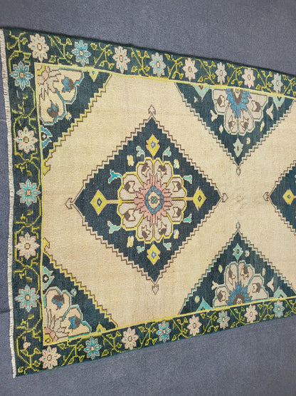 Oushak Runner Rug Turkish Runner 3.8 x 9.6 Rug, Vintage Runner Rug, Persian Hallway Runner Rug, Handmade Runner Rug Wool Anatolian Runner