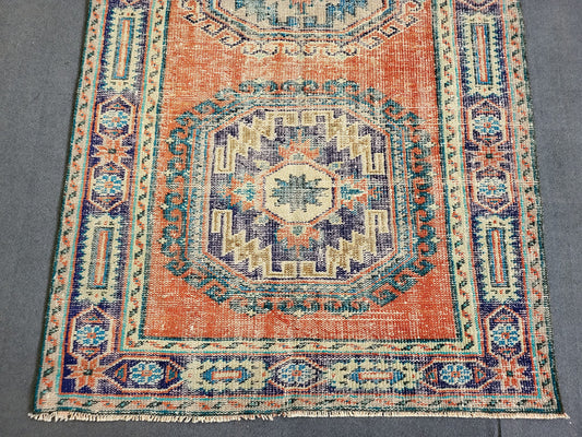 Distressed Runner Rug Vintage 4.2 x 10.9 Turkish Runner Rug Vintage Runner Rug Handmade Runner Rug Kitchen Runner Rug Persian Runner Rug