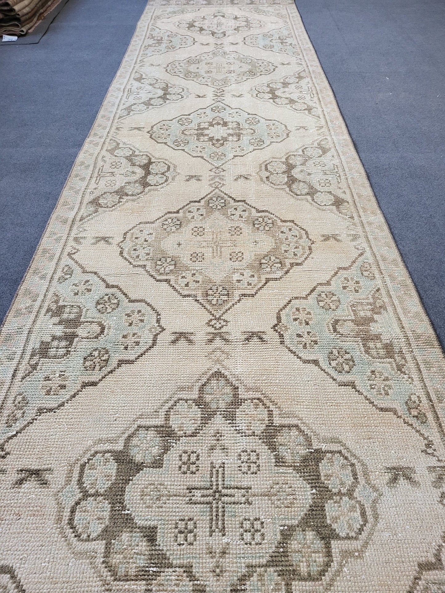 Muted Oushak Runner Rug 2.8 x 11.3 Turkish Runner Rug Vintage Runner Rug Hand Knotted Runner Rug Persian Runner Rug Wool Runner Rug