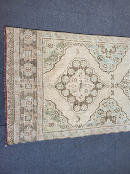 Muted Oushak Runner Rug 2.8 x 11.3 Turkish Runner Rug Vintage Runner Rug Hand Knotted Runner Rug Persian Runner Rug Wool Runner Rug
