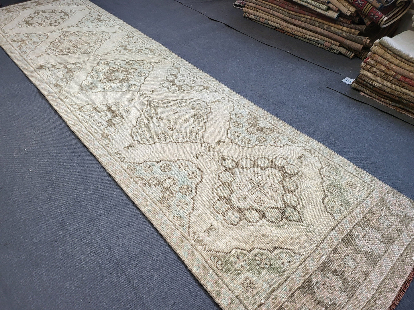 Muted Oushak Runner Rug 2.8 x 11.3 Turkish Runner Rug Vintage Runner Rug Hand Knotted Runner Rug Persian Runner Rug Wool Runner Rug