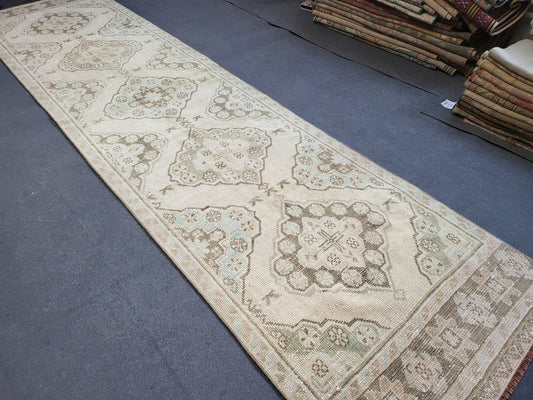 Muted Oushak Runner Rug 2.8 x 11.3 Turkish Runner Rug Vintage Runner Rug Hand Knotted Runner Rug Persian Runner Rug Wool Runner Rug