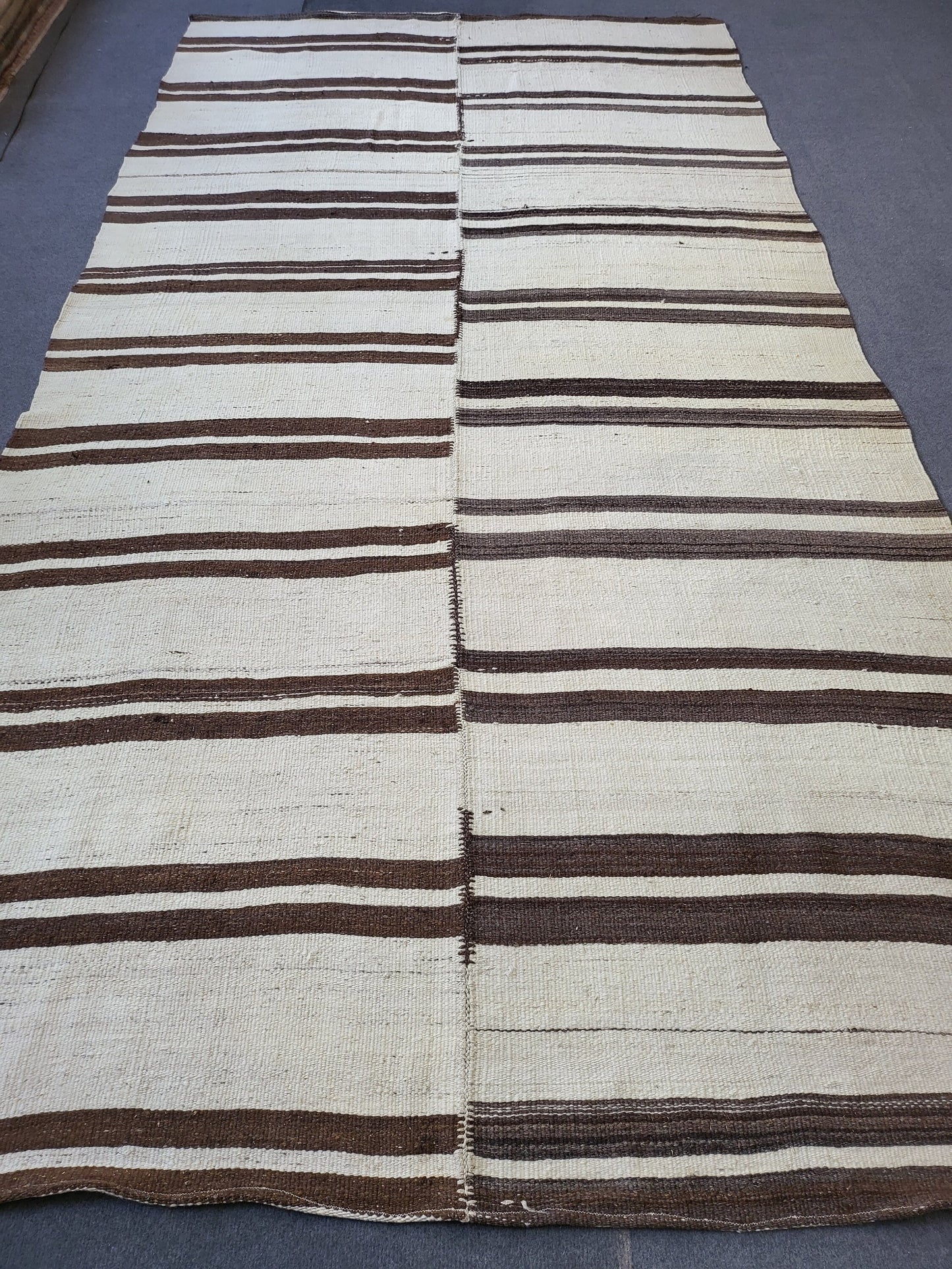 Neutral Vintage Rug Stripe  4.9 x 9.2 Wool Rug Muted Vintage Flat woven Rug Neutral Flatweave Carpet Stripped Rug Handmade Rug Turkish Kilim