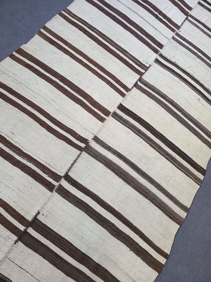 Neutral Vintage Rug Stripe  4.9 x 9.2 Wool Rug Muted Vintage Flat woven Rug Neutral Flatweave Carpet Stripped Rug Handmade Rug Turkish Kilim