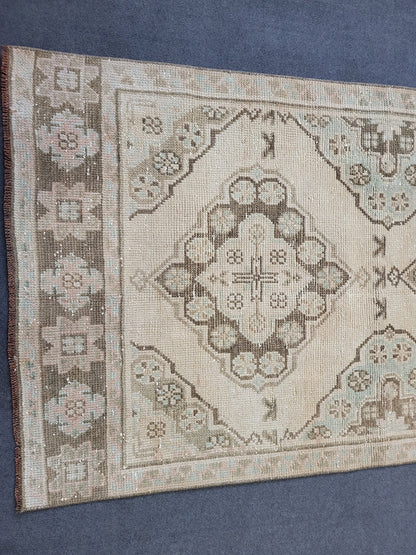 Muted Oushak Runner Rug 2.8 x 11.3 Turkish Runner Rug Vintage Runner Rug Hand Knotted Runner Rug Persian Runner Rug Wool Runner Rug