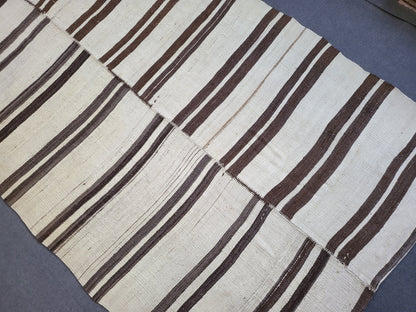 Neutral Vintage Rug Stripe  4.9 x 9.2 Wool Rug Muted Vintage Flat woven Rug Neutral Flatweave Carpet Stripped Rug Handmade Rug Turkish Kilim