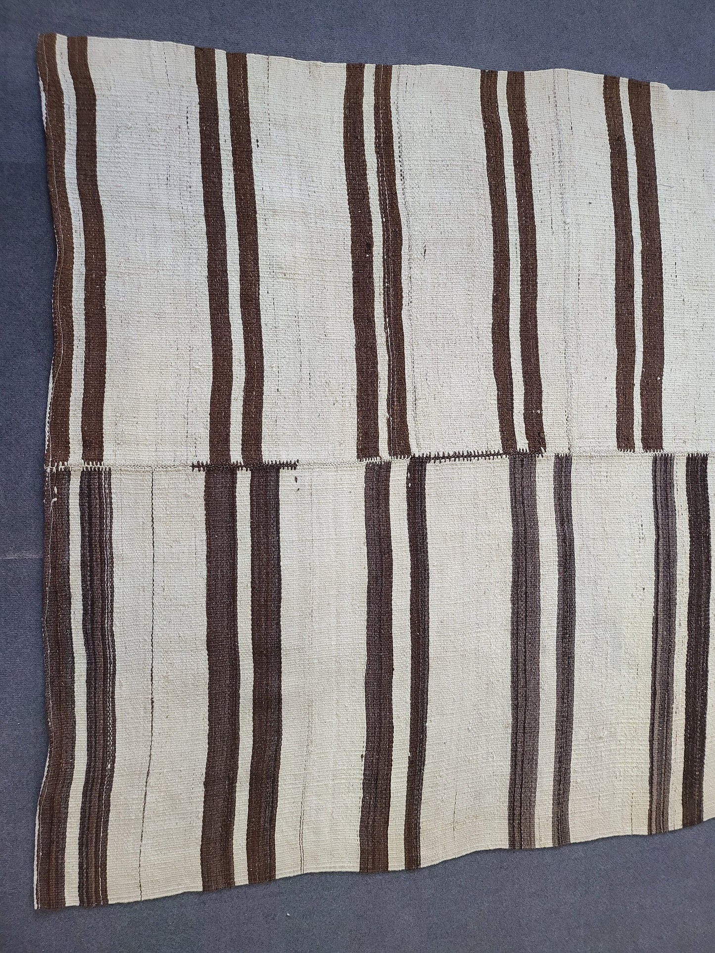 Neutral Vintage Rug Stripe  4.9 x 9.2 Wool Rug Muted Vintage Flat woven Rug Neutral Flatweave Carpet Stripped Rug Handmade Rug Turkish Kilim