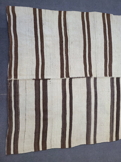 Neutral Vintage Rug Stripe  4.9 x 9.2 Wool Rug Muted Vintage Flat woven Rug Neutral Flatweave Carpet Stripped Rug Handmade Rug Turkish Kilim
