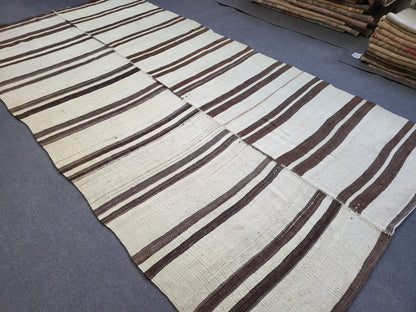 Neutral Vintage Rug Stripe  4.9 x 9.2 Wool Rug Muted Vintage Flat woven Rug Neutral Flatweave Carpet Stripped Rug Handmade Rug Turkish Kilim