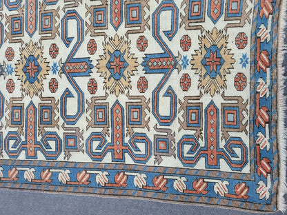 TURKISH Oushak Rug 3.5 x 6.5 Vintage Blue Oriental Rug Vintage Runner Rug Wool Kazak Rug Handmade Rug Hand Knotted Rug