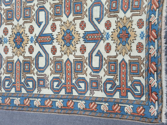 TURKISH Oushak Rug 3.5 x 6.5 Vintage Blue Oriental Rug Vintage Runner Rug Wool Kazak Rug Handmade Rug Hand Knotted Rug