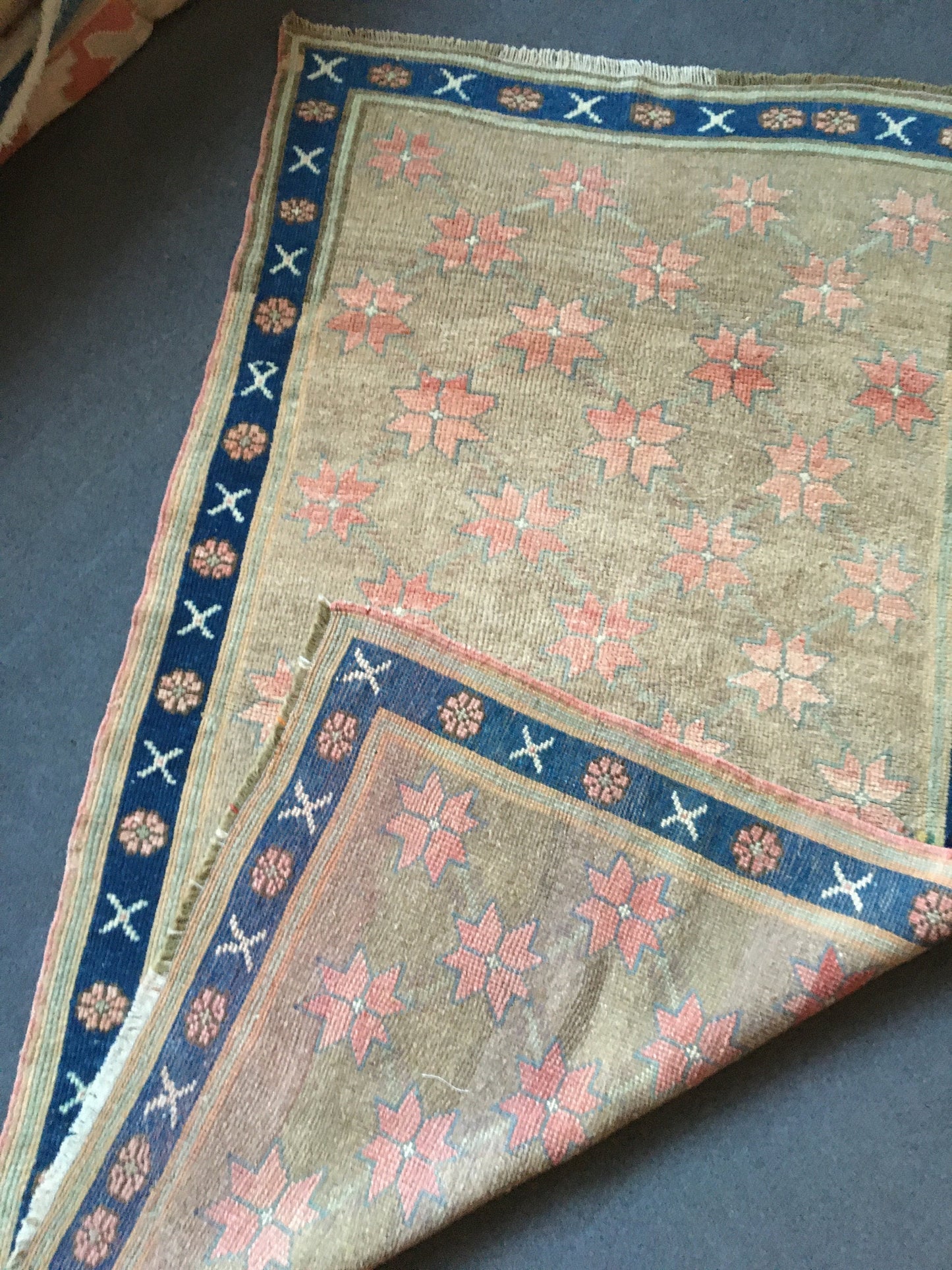 3.6 x 6 feet handmade grey wool muted rug, turkish vintage blue rug, oushak