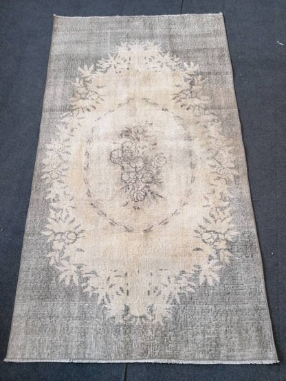 Turkish rug, oushak rug 3.8 x 6.6 vintage rustic rug, vintage oushak rug, kitchen area rug,