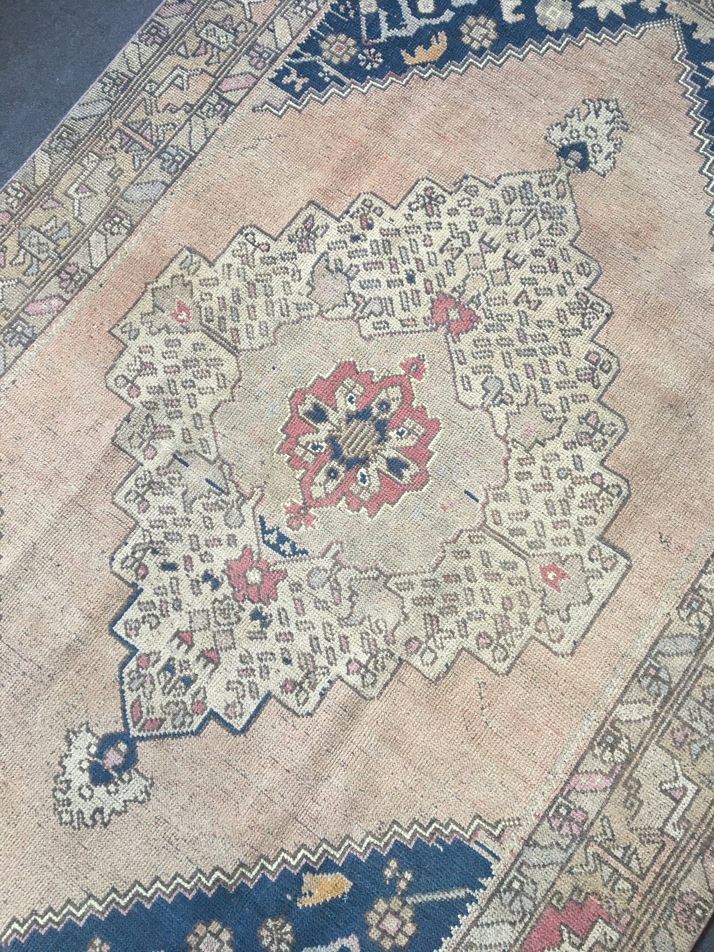 4.5 x 8 feet handmade area rug, vintage turkish muted rug, bohemian antique blue rug,