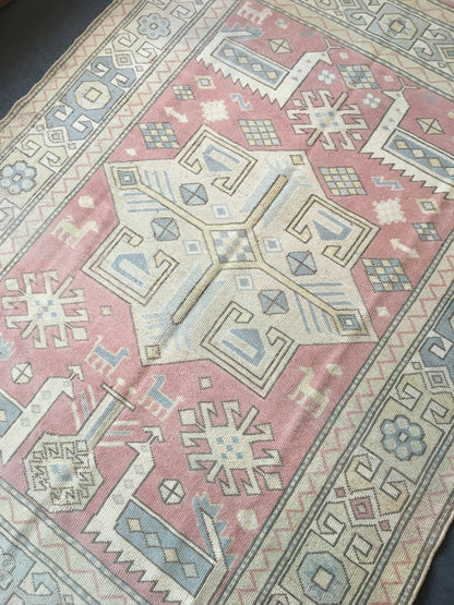 5x7 handmade turkish rug,wool oushak rug, red vintage largest area rug, kitchen rug,