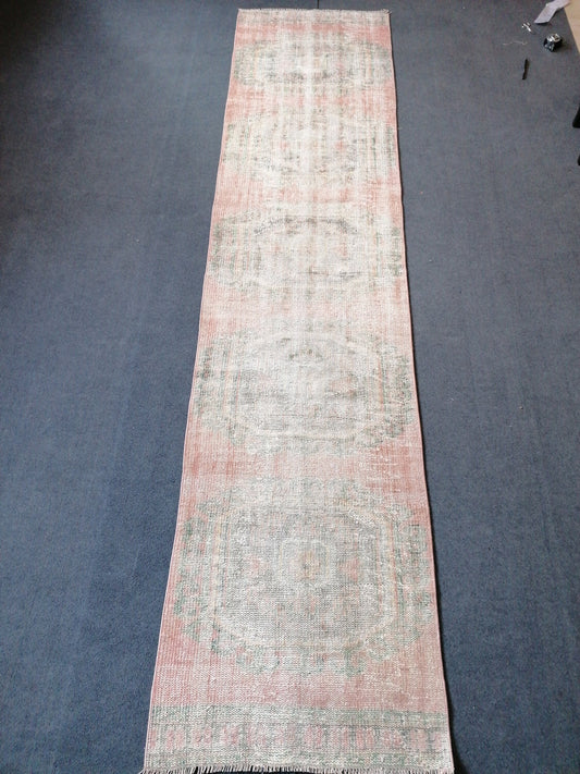 2.9 x 11.7 distressed oushak turkish runner rug, turkish rug , anatolian rug